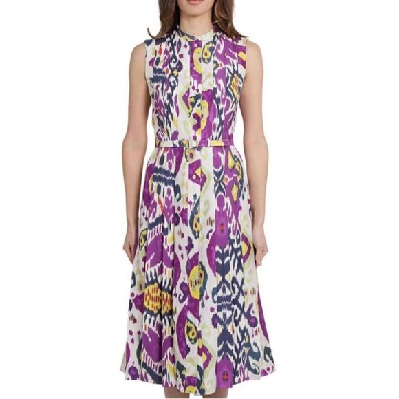 Ralph Lauren Resort 2022 Collection Freida Ikat Print Silk A-Line Midi Day Dress - Picture 13 of 15
